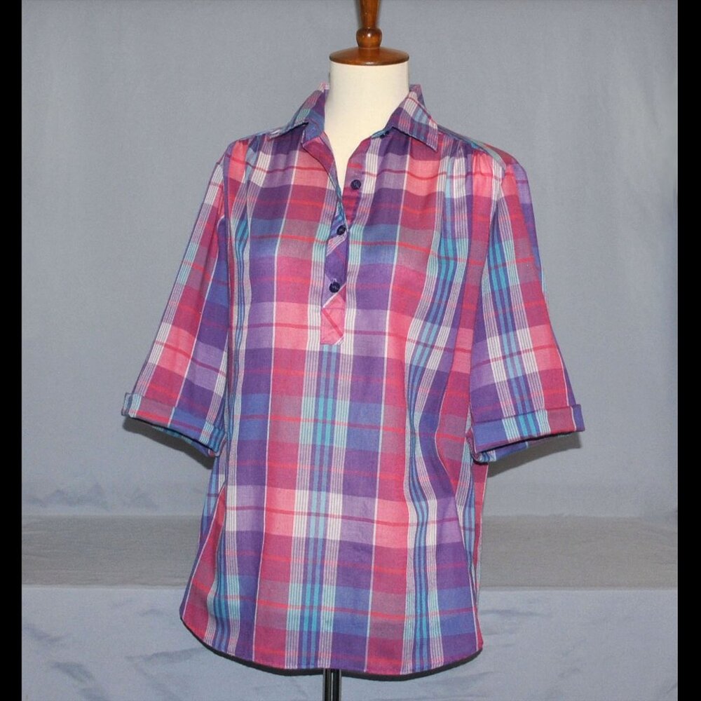 Vintage Miss Fashionality Women's Plaid Shirt Size Large Pullover Blouse